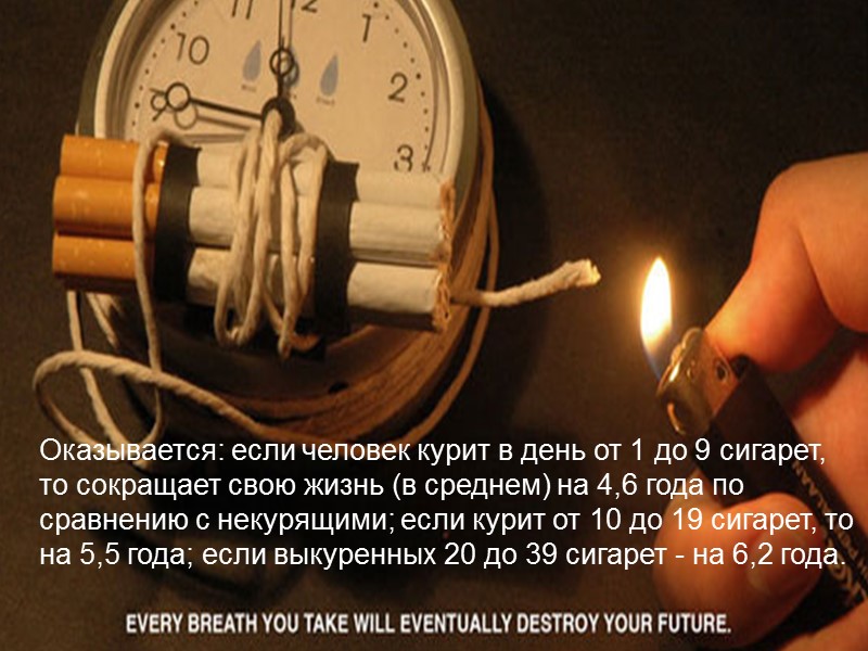 Оказывается: если человек курит в день от 1 до 9 сигарет, то сокращает свою